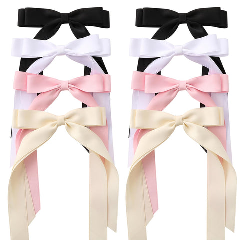 Slevaty 8PCS Hair Accessories: Ribbon Bowknot Clips with Long Tails for Women and Girls (Black, White, Beige, Pink)