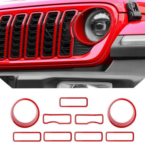 JeCar Grill Inserts for Jeep Wrangler JL JLU 2024+ Grill Covers & Headlight Covers Trim Kit Accessories (Red)