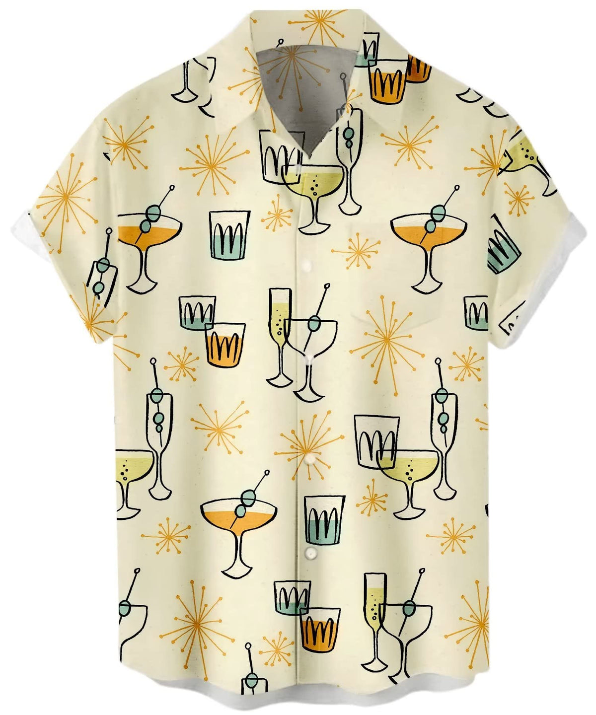 WHO IN SHOP Men's Hawaiian Shirt All Patterns Print Short Sleeve Button Down Shirts, Apricot Wine Glass, S