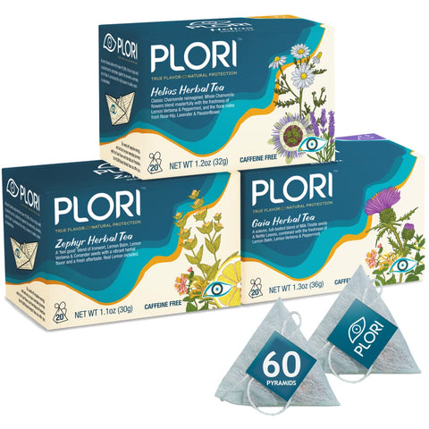 PLORI Greek Herbal Teas - Variety Pack with 3 Calming & Fortifying Blends (Chamomile - Milk Thistle & Nettle Leaf - Greek Mountain Tea). 3 x 20 Pyramid Bags I Naturally Caffeine free