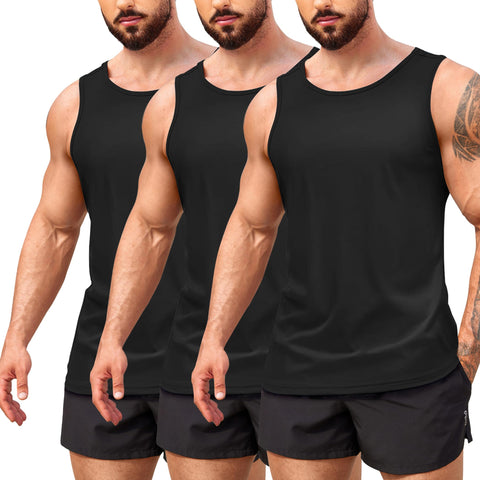 COOFANDY Tank Tops for Men Beach Wear 3 Pack Running Tops Workout Sleeveless Shirt Fitness Moisture Wicking Work Tank Black/Black/Black