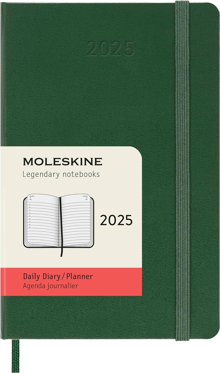 Moleskine Classic 12 Month 2025 Daily Planner, Hard Cover, Pocket (3.5" x 5.5"), Myrtle Green, 400 pages