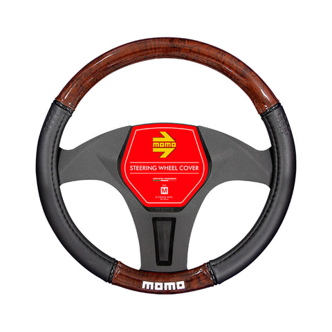 MOMO Luxury Universal Steering Wheel Cover Wood/PVC Black and Brown