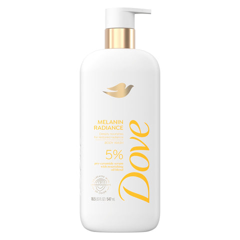 Dove Body Wash Melanin Radiance Nourishes for restored radiance 5% pro-ceramide serum with nourishing oil blend 18.5 oz