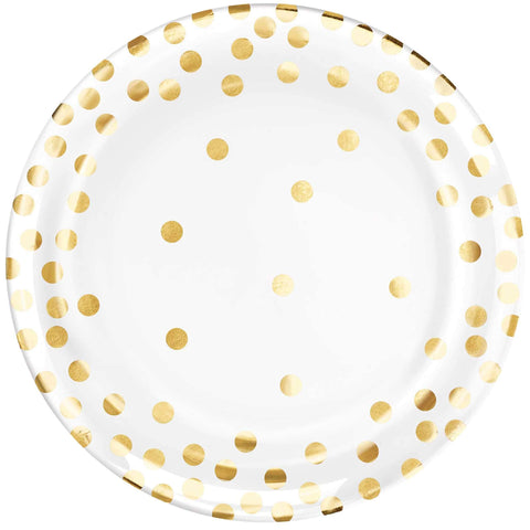 Amscan Gold Confetti Dots Round Plastic Plates, 6 1/4 Childrens-Party-Supplies, Multi