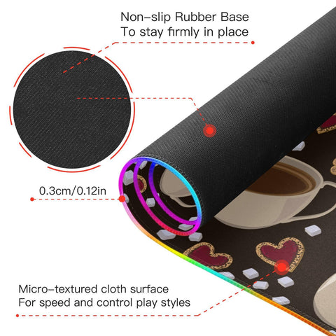 Coffee Cookies Sugar Wireless Charging Mouse Pad for Mobile Phone Extra Large Gaming Mousepad with 13 Lighting Modes Mouse Mat for Gaming MacBook PC Laptop Desk Office Home