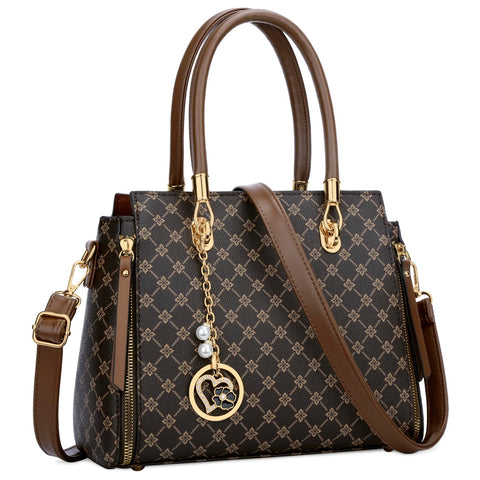 KKXIU Stylish Women Satchel Purses and Handbags Vegan Leather Top Handle Shoulder Crossbody Bag (Brown Flower)