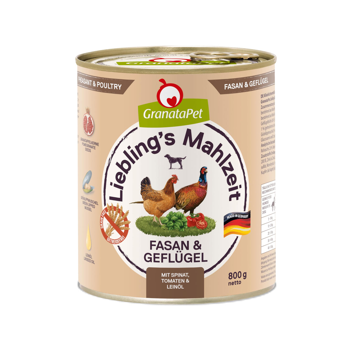 GranataPet Liebling's Meal Pheasant & Poultry, Wet Pet Food for Dogs, Dog Food without Cereals and No Sugar Additions, Complete Feed, 6 x 800 g