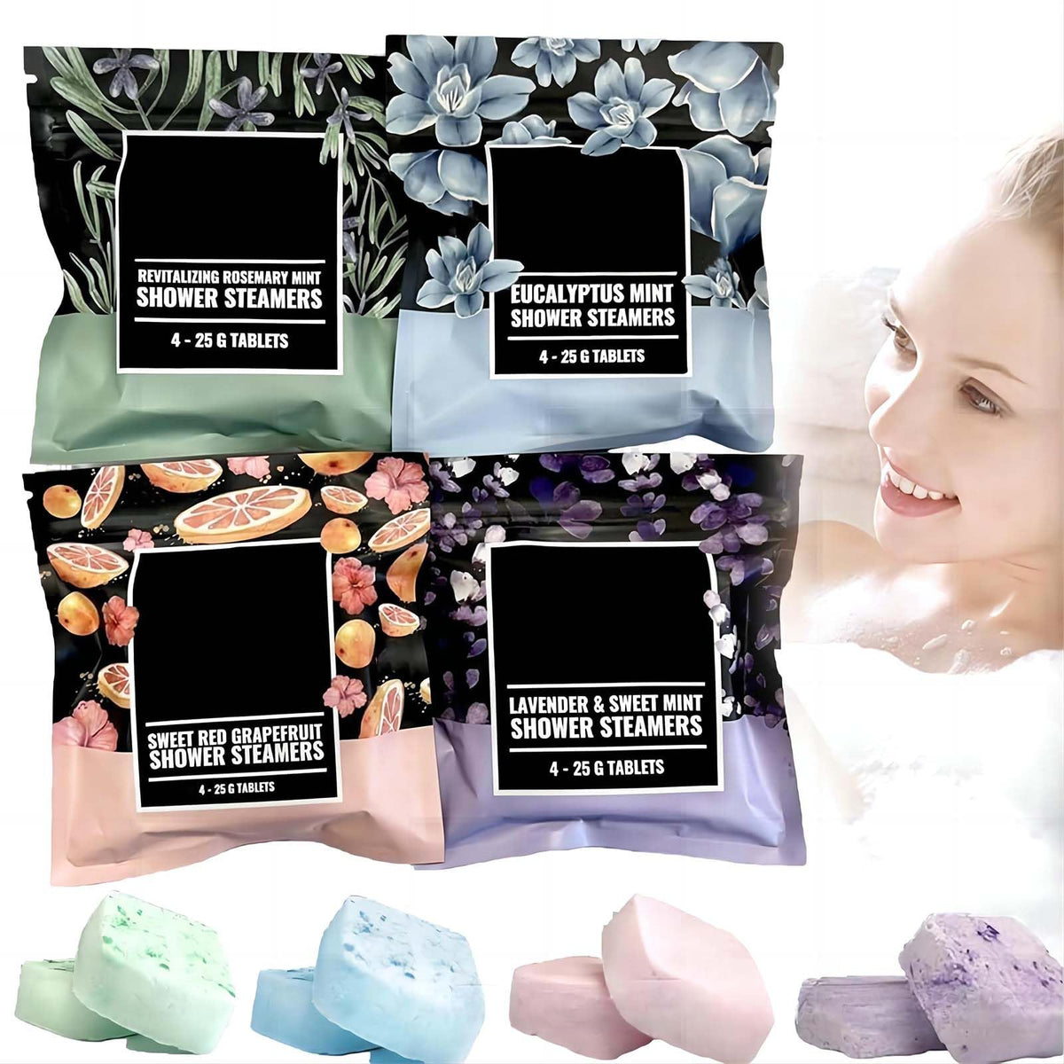 RUOKEXIN Shower Steamers Aromatherapy - Variety Pack of 16 Shower Bombs with Essential Oils.Swear Shower Steamers Gift Set,SPA Kit,Self Care & Relaxation, Valentines Day Gifts for Women?Four Scents?