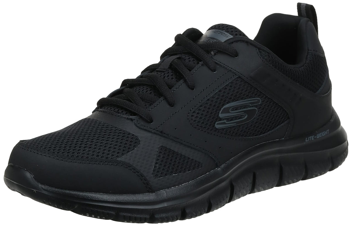 Skechers Men's Walking Sneaker, Black Leather Mesh Black Trim, 8
