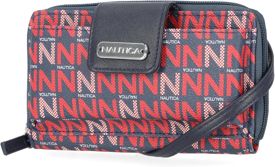 Nautica Harbor Womens Crossbody Purse RFID Blocking Zip Around Clutch Wallet (Americana)