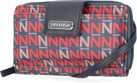 Nautica Harbor Womens Crossbody Purse RFID Blocking Zip Around Clutch Wallet (Americana)