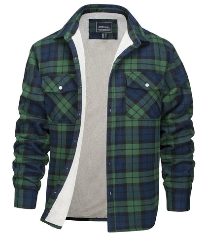EKLENTSON Mens Long Sleeve Sherpa Fleece Lined Shirt Jacket Lapel Collar Winter Wokwear Flannel Jackets,Green,L