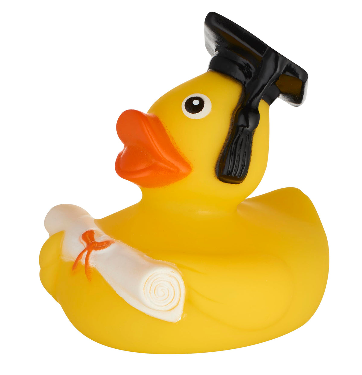 MC-Trend Original Academic Bath Duck with Diploma and Graduation Hat Vinyl Latex-Free Yellow Squeaky Duck Gift for Examination ABI High School University Graduation Study Lucky Charm