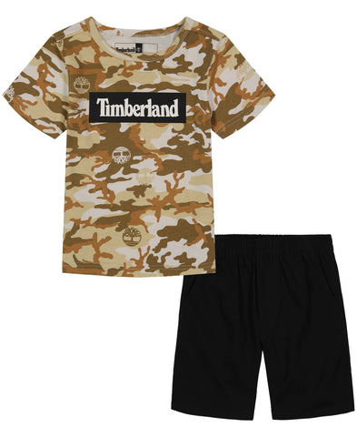 Timberland Boys 2 Pieces Short Set, Camo/Black, 12M US