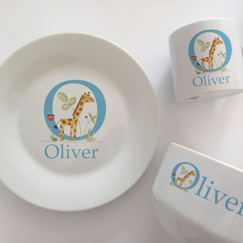 Personalised Baby Breakfast Dinner Set | Childs 1st Dinner Set | Christening Gift | Keepsake Baby Boy Gift | Giraffe