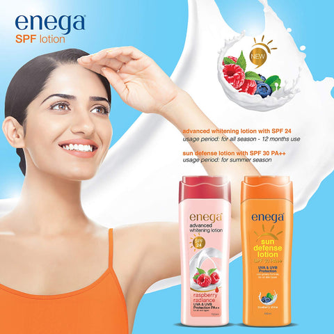 Enega Advance Whitening Sun Defense SPF 24 PA++ Lotion With Raspberry Radiance | UVA & UVB Protection | 40ML Each - 640ML (Pack of 16)