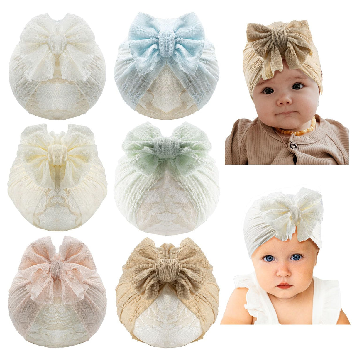 JIAHANG Breathable Chiffon Baby Girl Hair Bow Turban Hat, Top Knotted Beanie India Cap Headwraps 6Pcs for Newborn Infant Toddlers
