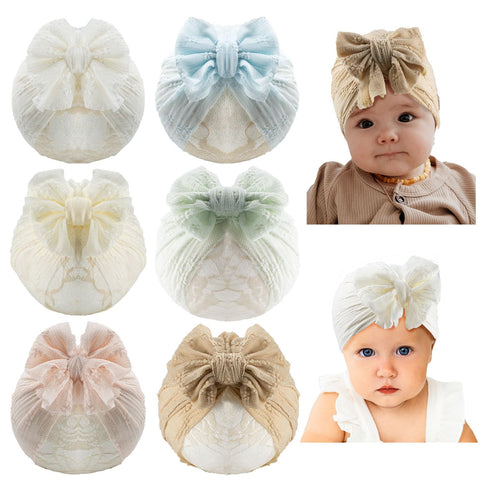 JIAHANG Breathable Chiffon Baby Girl Hair Bow Turban Hat, Top Knotted Beanie India Cap Headwraps 6Pcs for Newborn Infant Toddlers