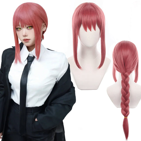 Anime Long Red Cosplay Makima Wigs for Chainsaw Man Halloween Costume Party Hair Wig with Free Wig Cap