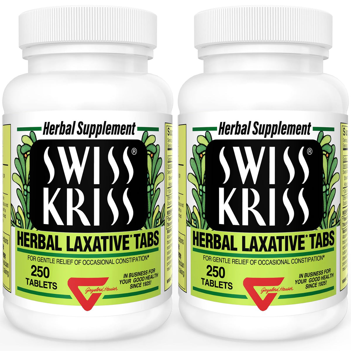 Swiss Kriss Herbal Laxative Tablets, Natural Laxatives for Constipation Relief, Senna Laxative, 250 tablets, (Pack of 2)