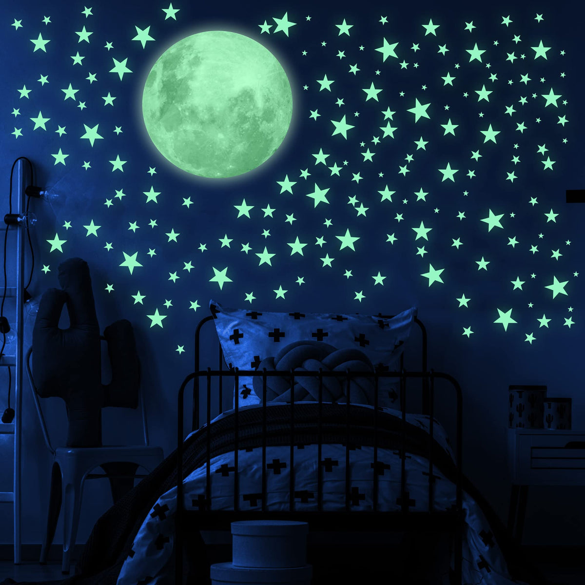 Glow in The Dark Stars and Moon for Ceiling, Luminous Stars and Moon Wall Decal, for Child's Rooms Wall Decor,Sticky Fluorescence Stars,Gift for boy and Girl Include Affirmation Card
