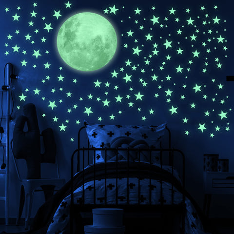 Glow in The Dark Stars and Moon for Ceiling, Luminous Stars and Moon Wall Decal, for Child's Rooms Wall Decor,Sticky Fluorescence Stars,Gift for boy and Girl Include Affirmation Card
