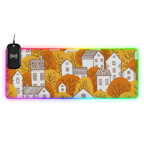 Fall City Landscape Wireless Charging Mouse Pad for Mobile Phone Extra Large Gaming Mousepad with 13 Lighting Modes Mouse Mat for Office Home Gaming MacBook PC Laptop Desk