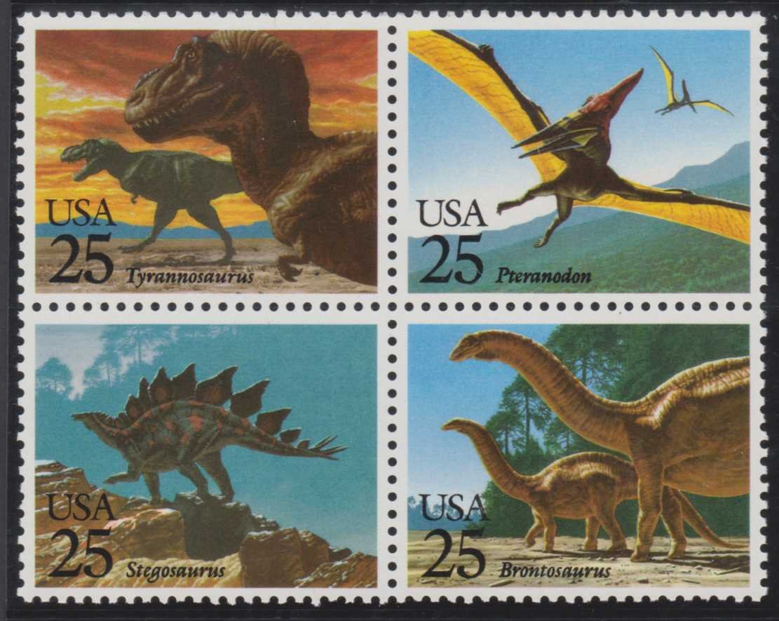 1989 Prehistoric Animals 25Ãƒâ€šÃ‚Â¢ USA Postage Stamps Set Of Four