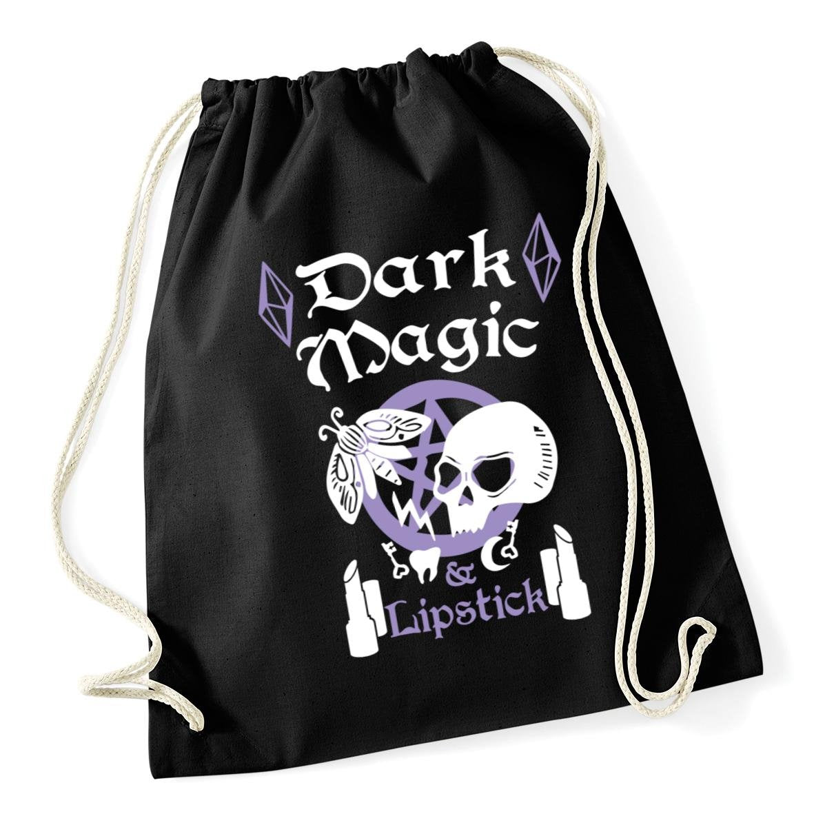 Hippowarehouse Dark Magic & Lipstick Witch Pastel Goth Drawstring Cotton School Gym Bag 37cm x 46cm, 12 litres