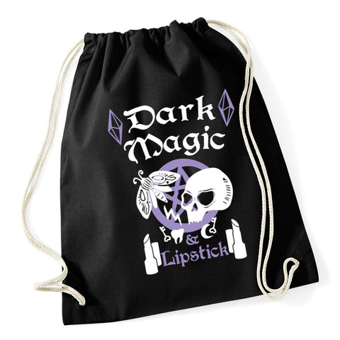 Hippowarehouse Dark Magic & Lipstick Witch Pastel Goth Drawstring Cotton School Gym Bag 37cm x 46cm, 12 litres