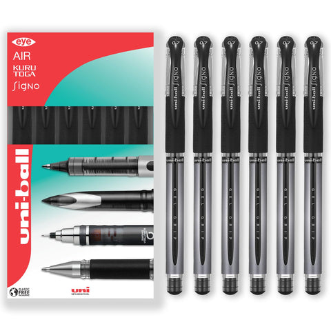 uni-ball UM-151 Signo Gel Grip Rollerball Pen - 0.7mm - In Gift Box (Pack of 6, Black)