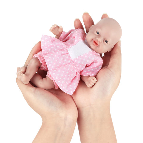 Vollence 7 inch Miniature Reborn Baby Doll Girl Silicone Mini Realistic Newborn Hand-Made Toy Small Silicone Doll Tiny Doll