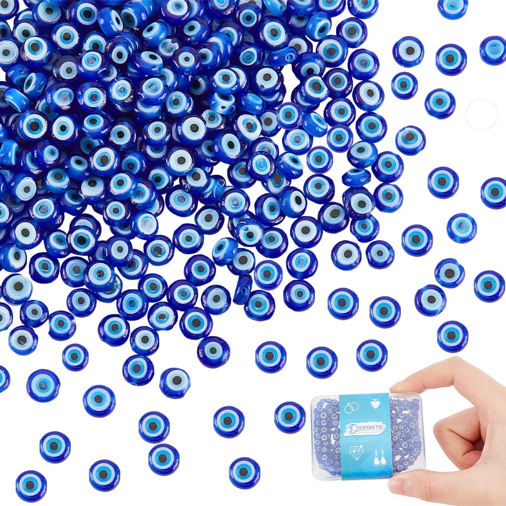 DICOSMETIC 4 Strands Evil Eye Beads Handmade Lampwork Beads Dark Blue Flat Round Eye Beads Chain Small Glass Spacer Beads for Bracelet Necklace Earring Making Craft, Hole: 0.6mm