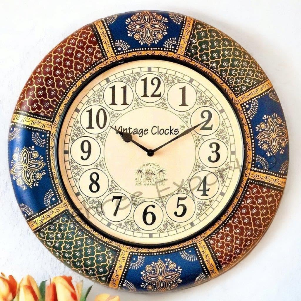 Vintage Clock Wooden Hand-Crafted Wall Clock / 1 Year Warranty / 16 Inches (40 CM's)