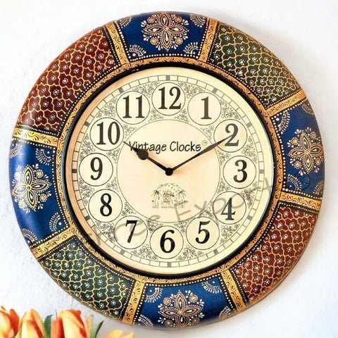 Vintage Clock Wooden Hand-Crafted Wall Clock / 1 Year Warranty / 16 Inches (40 CM's)