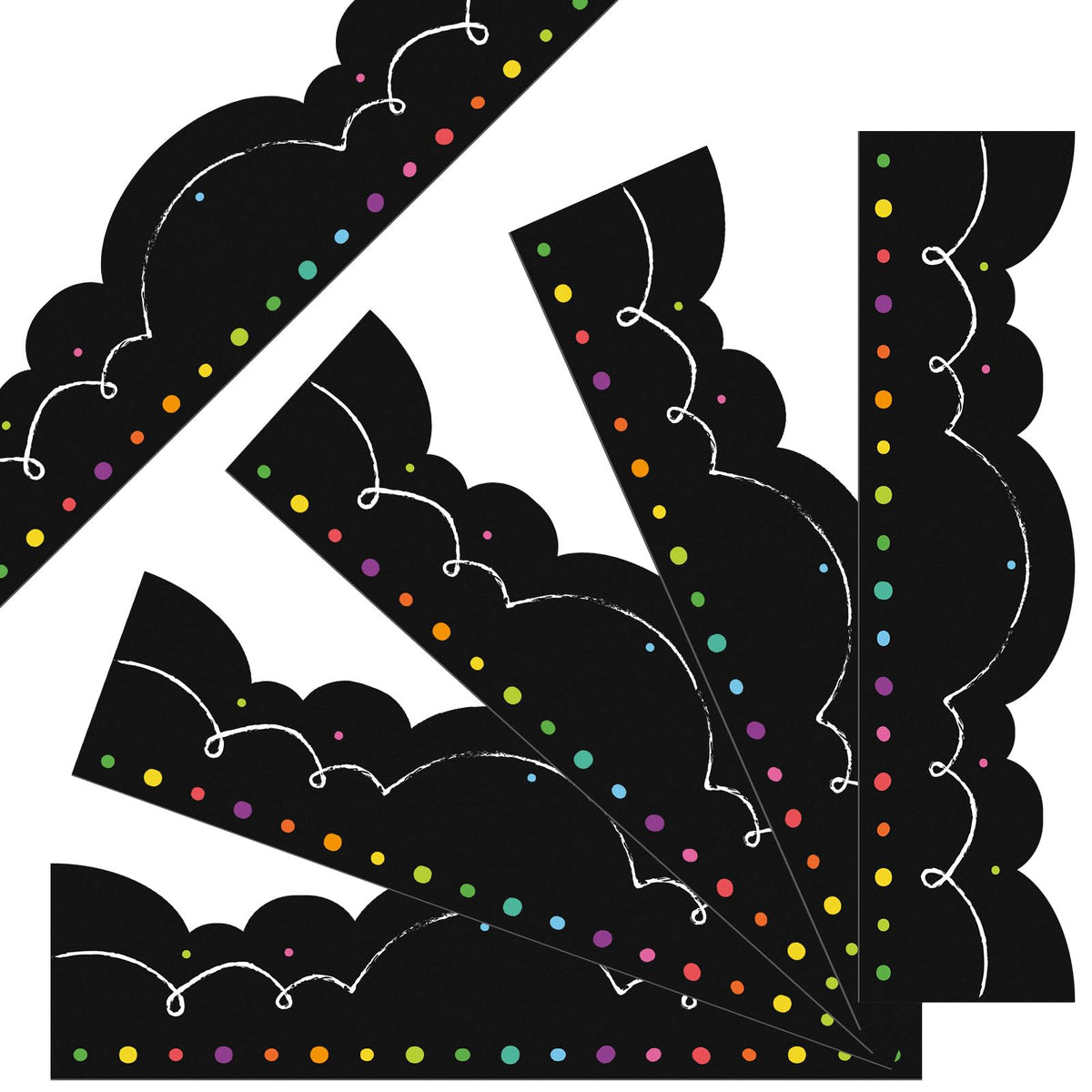 Gilprop 60 Pcs 59 Feet Classroom Bulletin Board Borders Rainbow Scalloped Bulletin Board Borders Squiggles and Dots Die Cut Bulletin Border Trim for Back to School Chalkboard Decor (Polka Dot)