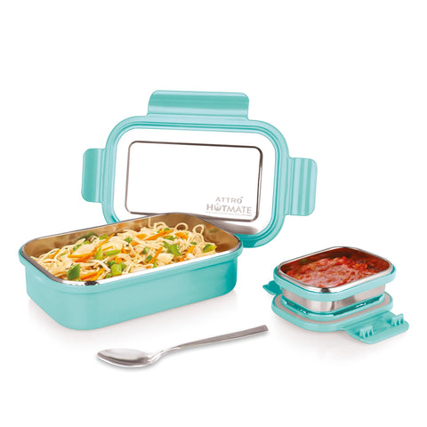 Attro Hotmate Stainless Steel Insulated Airtight Leak-Proof Lunch Box Unbreakable Lid, Snacks Tiffin for Kids, Light Weight, Easy Clean for Office, School, Picnic & Travelling, 800 ml - Pastel Green