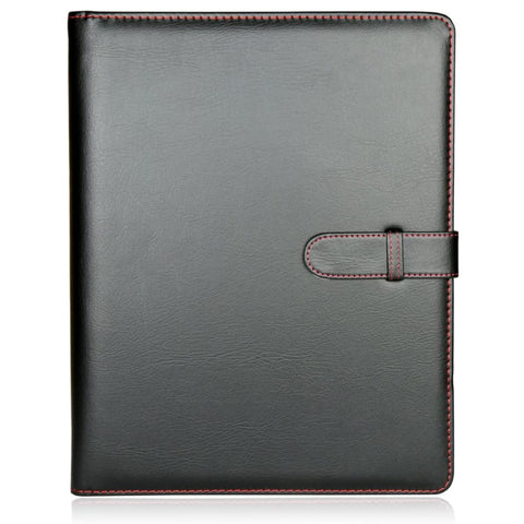 H&S A4 Portfolio Folder with Ring Binder Mechanism - with 40 plastic A4 Document pockets - Black Faux Leather Conference Folder