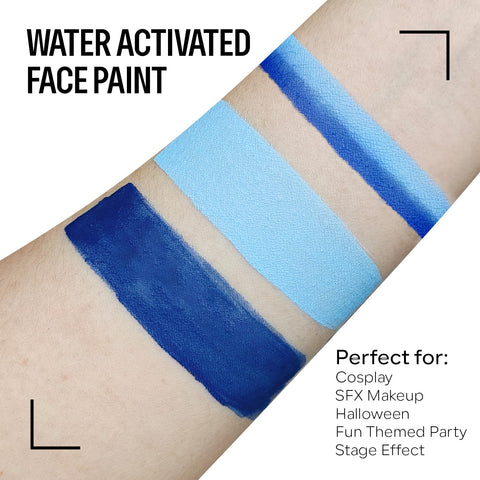 FREEORR Blue Face Body Paint Makeup Foundation 30g, Water Activated Dark/Baby Blue Cream to Powder Face Body Paint Makeup for Halloween Costume Cosplay Theater Stage Dress-Up Makeup