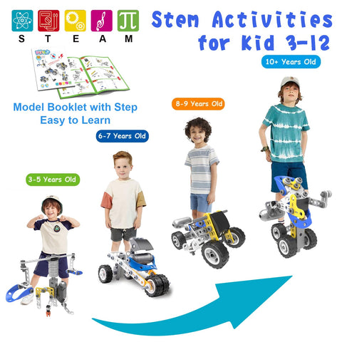 10 in 1 Electric Stem Toys for 5 6 7 8 9+ Year Old Boys Toy Building Blocks Set Stem Kit Kid Age 4-8 5-7 8-10 Educational Creative Game Construction Stem Activities Robot Excavator Birthday Gift Idea