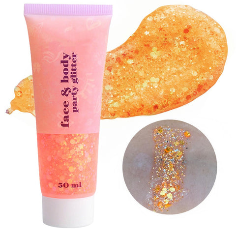 Go Ho Orange Body Glitter Gel,Singer Concerts Orange Face Glitter Makeup,Holographic Long Lasting Chunky Sequins Glitters for Eye Lip Hair Nails,Festival Rave Accessories,52g