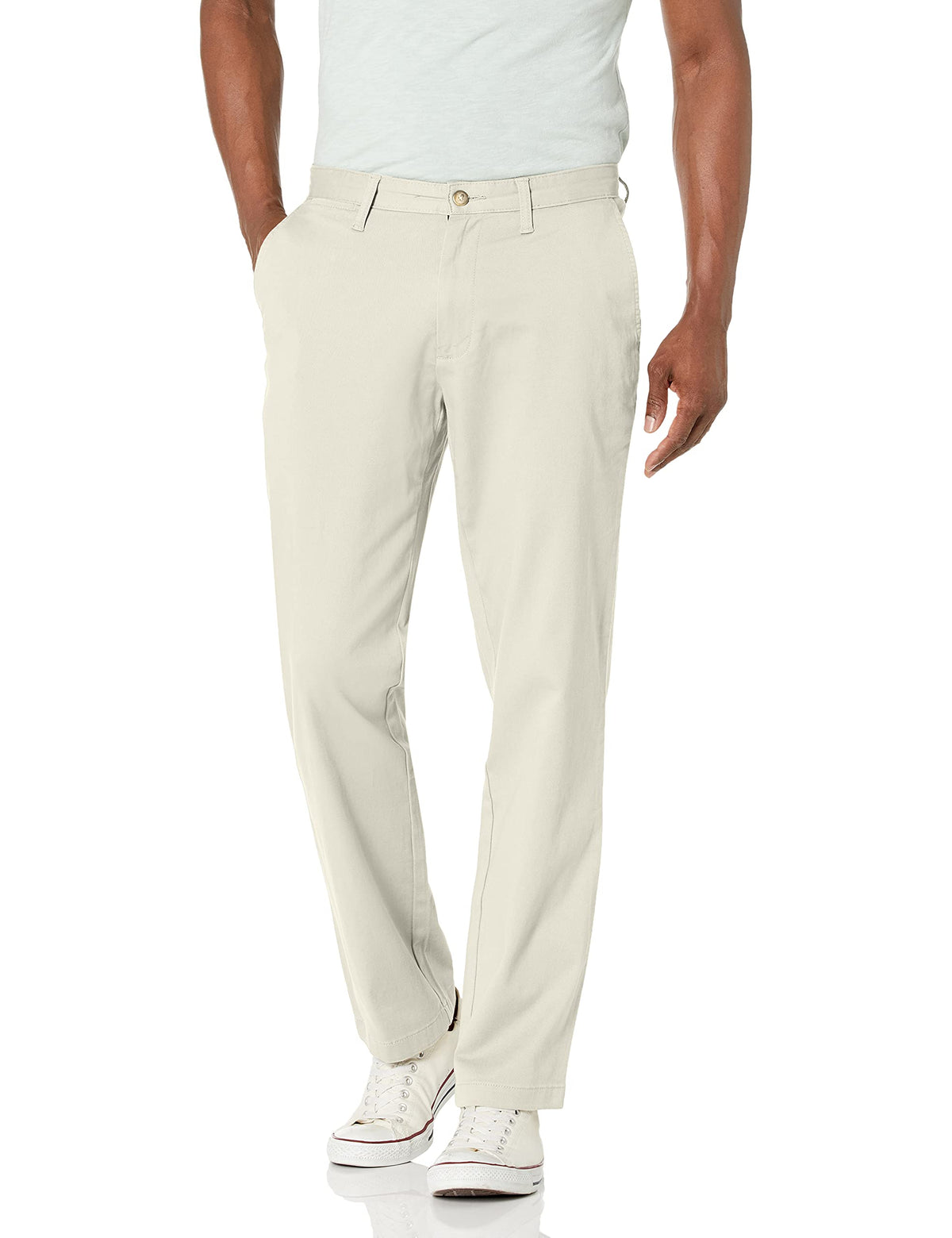 Nautica mens Classic Fit Flat Front Stretch Solid Chino "Deck" Business Casual Pants, Nautica Stone, 42W x 32L US