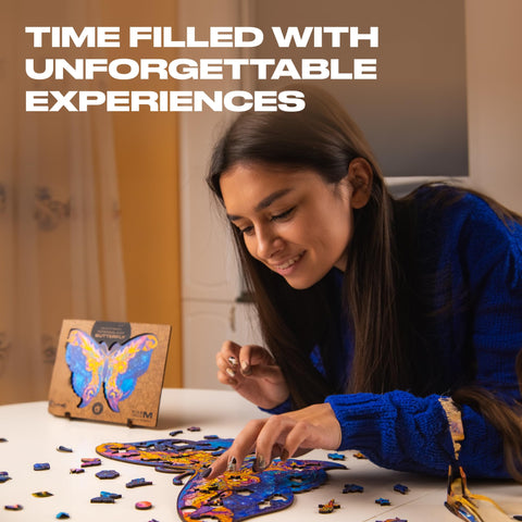 UNIDRAGON Original Wooden Jigsaw Puzzles - Intergalaxy Butterfly, 306 pcs, King Size 16.1"x11.8", Beautiful Gift Package, Unique Shape Best Gift for Adults and Kids