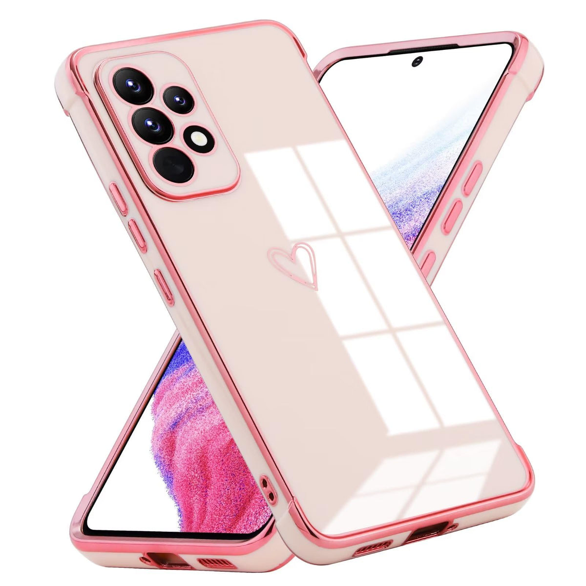 Kaywzo Case for Samsung Galaxy A53 5G,Thin Soft Silicone Case with Plating Love Heart Pattern,4 Corners Shockproof Protection Design,Slim Women Girl TPU Cover Case,Pink
