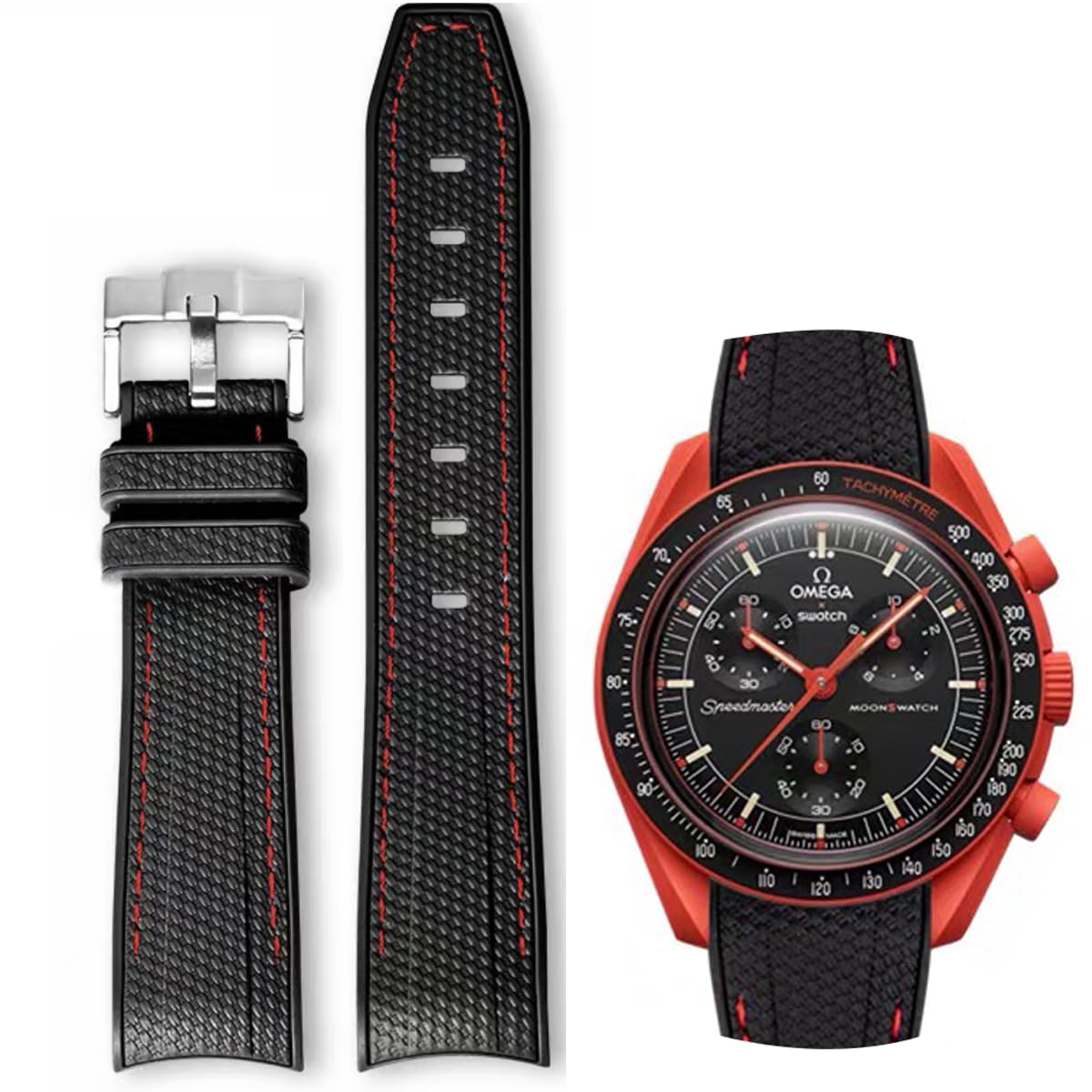 HEYOZURY Watch Bands for Omega X Swatch Moonswatch Watch 20mm Curved Rubber Strap Silicone Watch Band Men Women Replacement Bracelet Omega MoonSwatch Speedmaster No Gap Strap