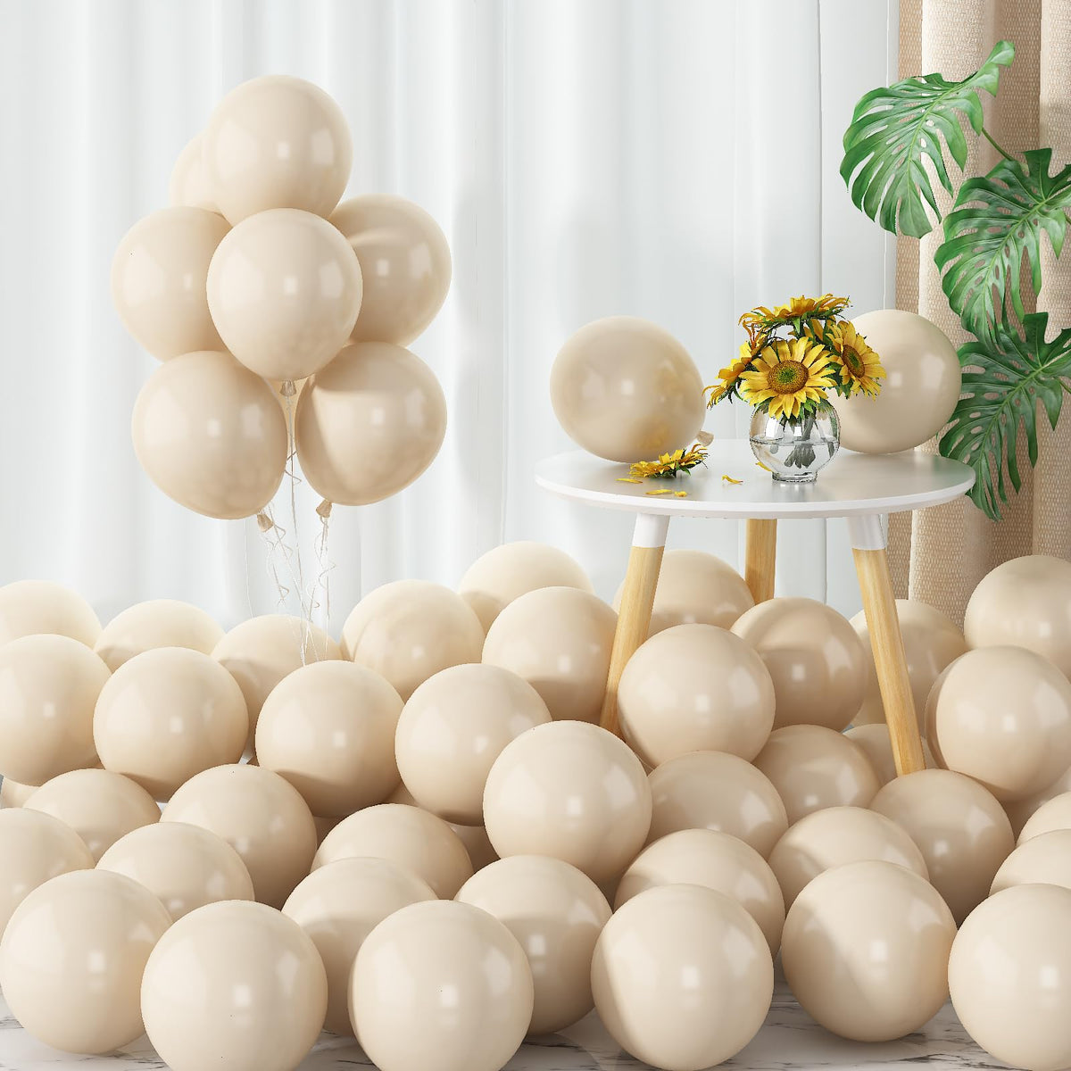 White Sand Balloons 60pcs 5inch Small Beige Balloon for Balloon Garland Arch 5'' Round Mini Neutral Cream Nude Latex Balloon for Birthday Party Decoration DIY Baby Shower Wedding Annversary