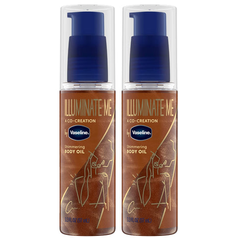 Vaseline Illuminate Me Body Oil - Shimmering Body Bronzer, Radiant Body Glow Oil, Hydrating Shimmer Body Oil for Melanin-Rich Skin, Body Shimmer Oil for Glowing Skin, 3.3 Oz Ea (Pack of 2)