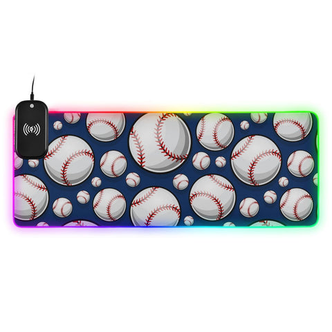 Baseball Softball-01 Wireless Charging Mouse Pad for Mobile Phone Extra Large Gaming Mousepad with 13 Lighting Modes Mouse Mat for Office Home Gaming MacBook PC Laptop Desk