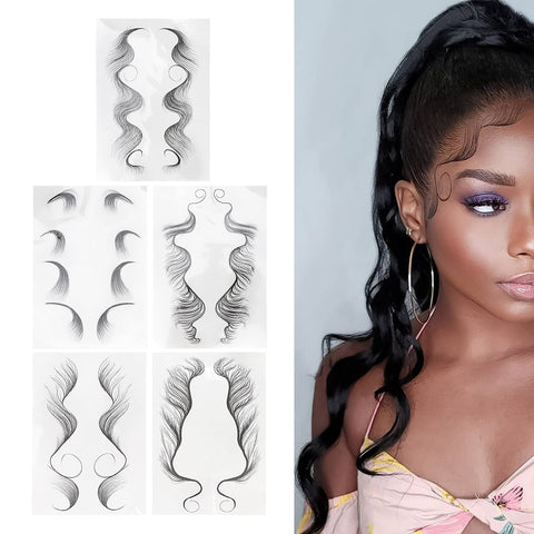 Hair Edges Tattoo Stickers 5 Sheets Baby Hair Tattoo Edges Hair Temporary Tattoo Stickers Waterproof DIY Hairstyling Hair Stickers Fake Hairline Sticker for Women Girls